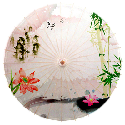     볪  /Classical paper umbrella lotus Bamboo mountain birds